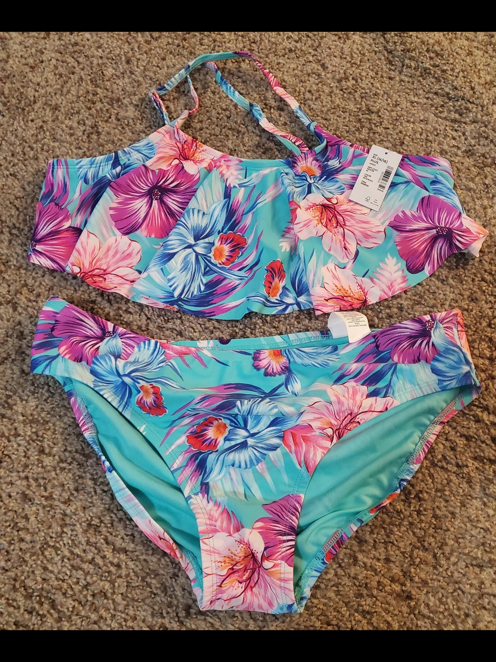 Suagr And Jade Turquoise Floral Two-Piece Bikini Set